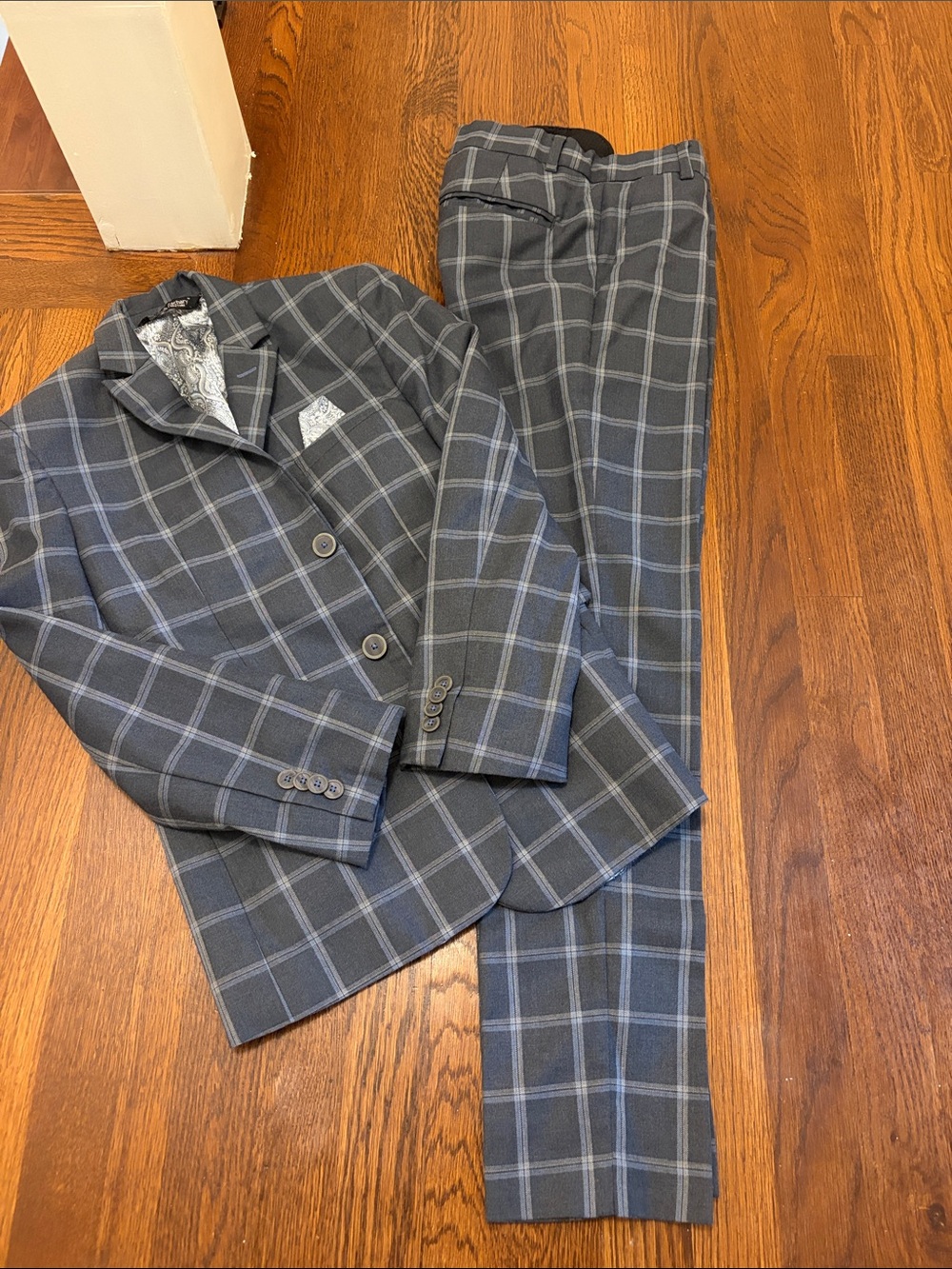 Leo and Zachary Gray & Blue Boys Two-Piece Suit Blazer and Trousers